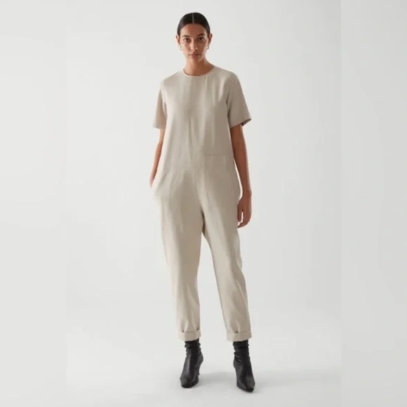 COS Pants - COS Short Sleeve Jumpsuit Women’s Size 2 NWT Minimalist Neutral Oatmeal Beige